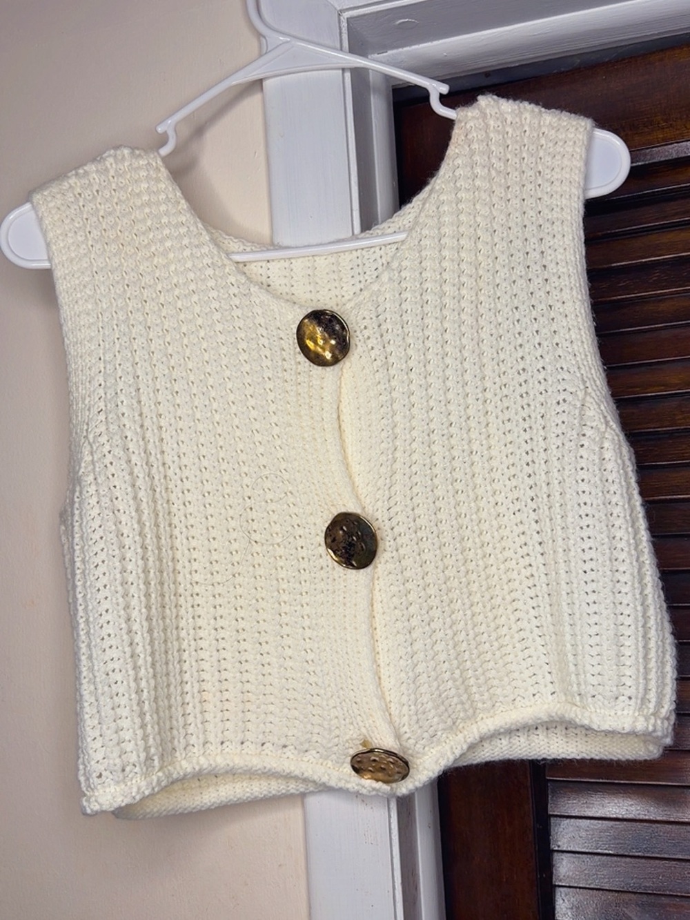 SHEIN Cream Crochet Knit Button Vest